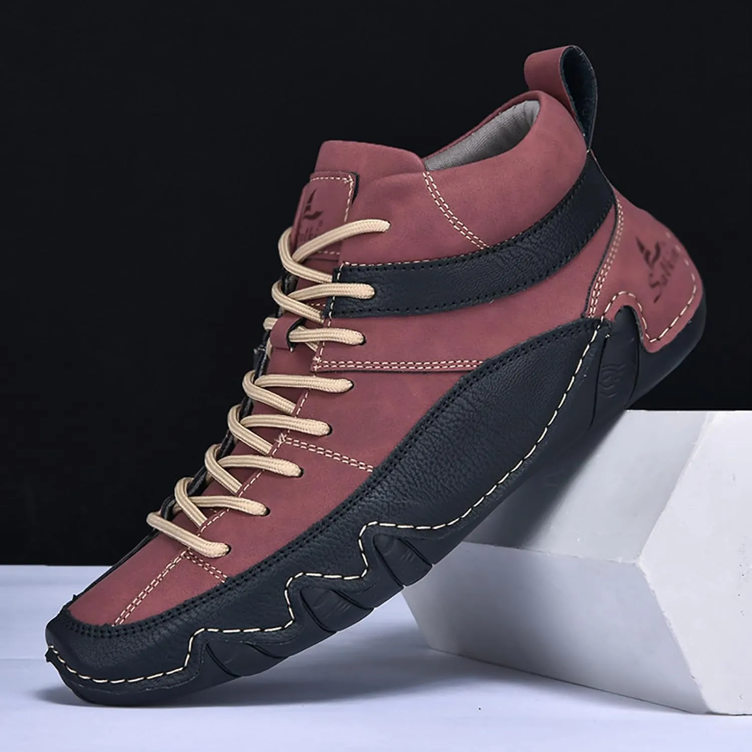 Men's Handmade Lace Up High Top Chukka Boots,Casual Slip-on Lightweight Dress Sneakers All Season Non-Slip Waterproof Driving Ankle Boots