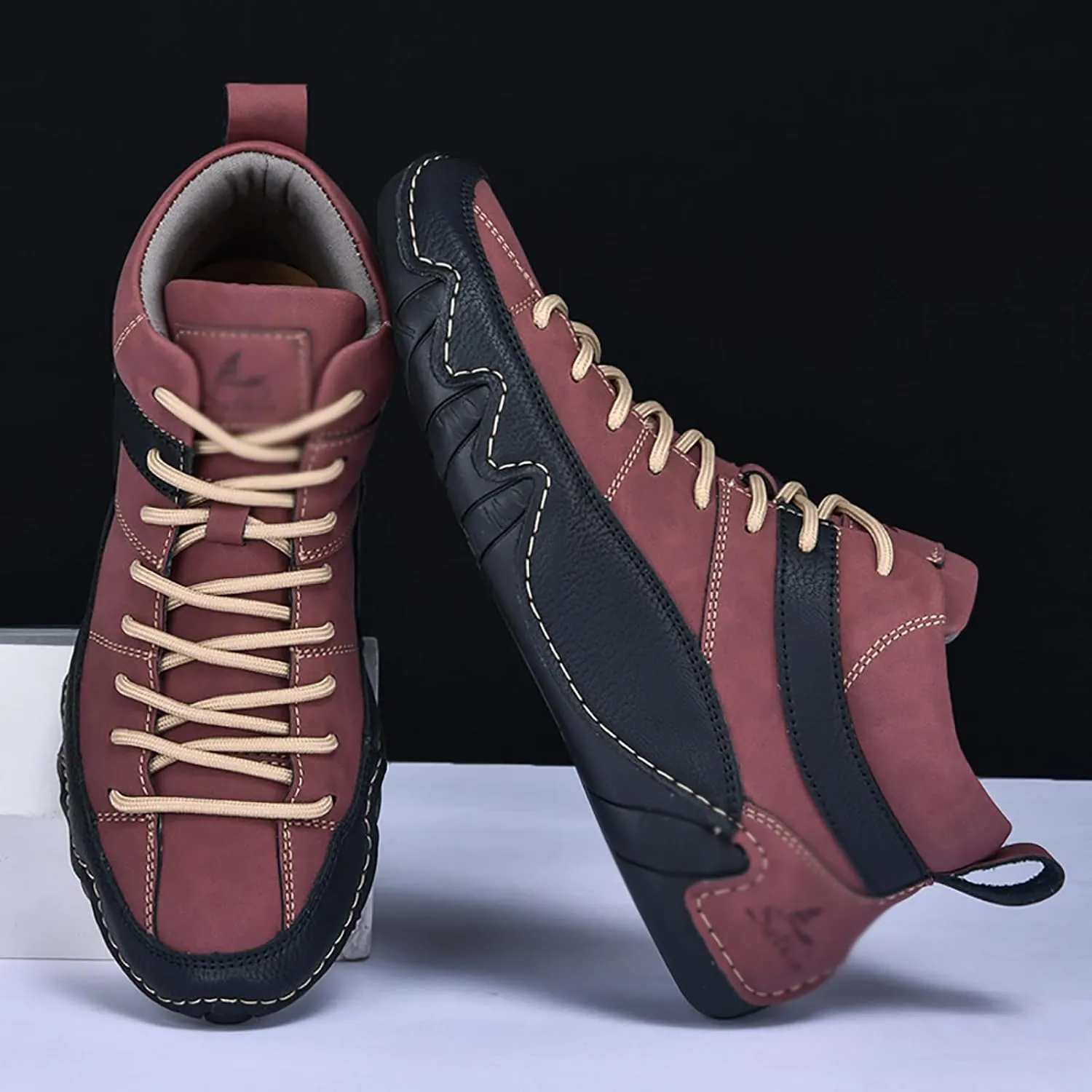 Men's Handmade Lace Up High Top Chukka Boots,Casual Slip-on Lightweight Dress Sneakers All Season Non-Slip Waterproof Driving Ankle Boots