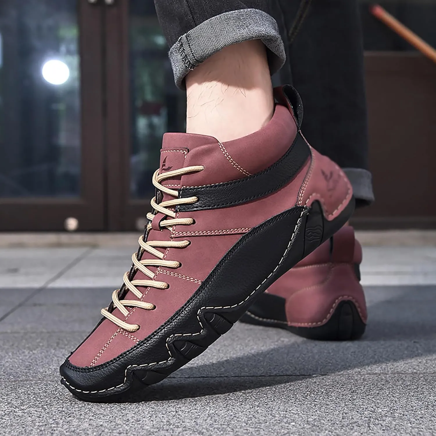 Men's Handmade Lace Up High Top Chukka Boots,Casual Slip-on Lightweight Dress Sneakers All Season Non-Slip Waterproof Driving Ankle Boots
