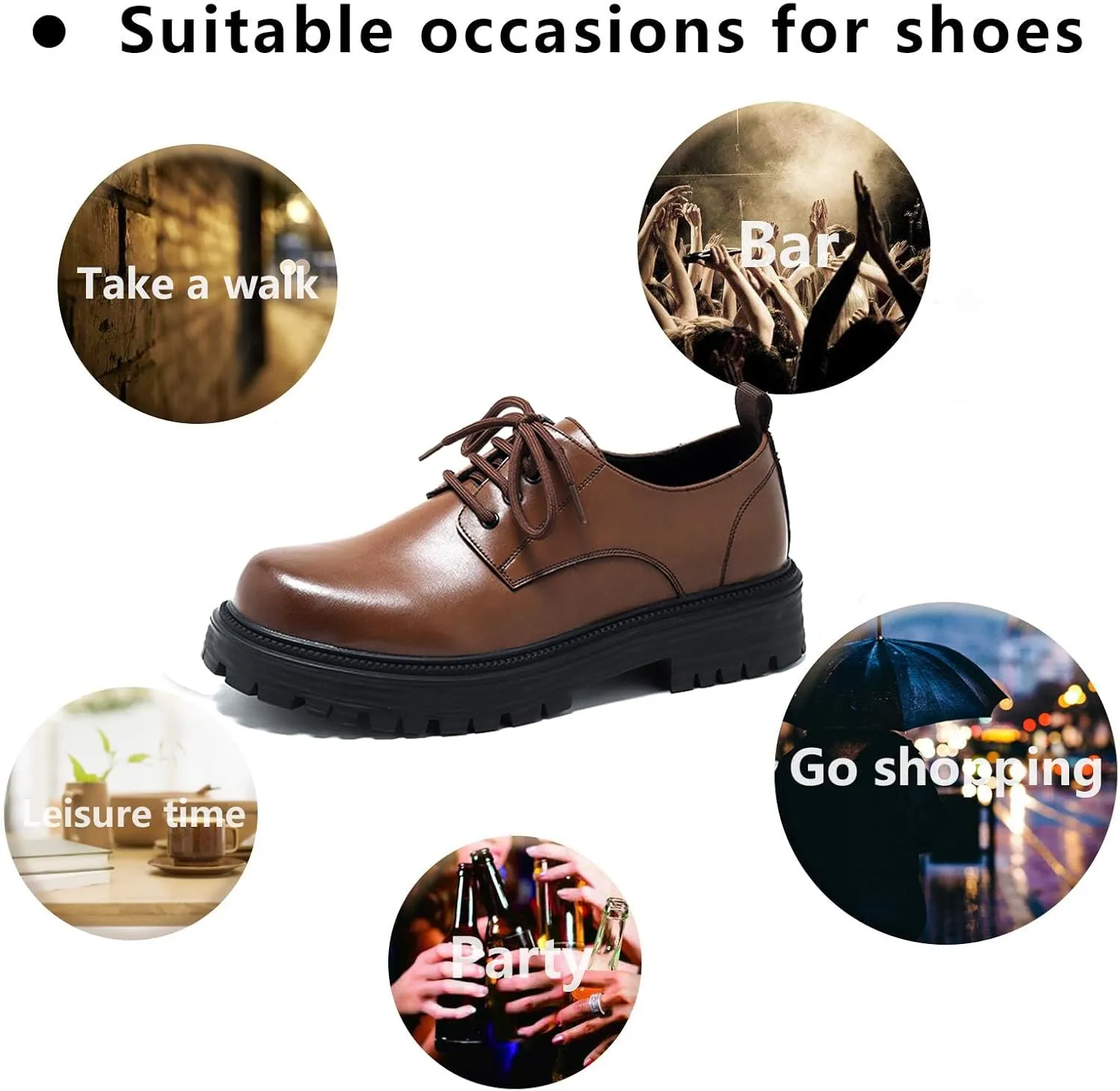 Mens Leather Black Platform Lace Up Lugs Sole Oxfords Shoes Modern Comfortable Classic Chunky Heel Increase Height Business Formal Dress Shoes for Wedding Work Party Office