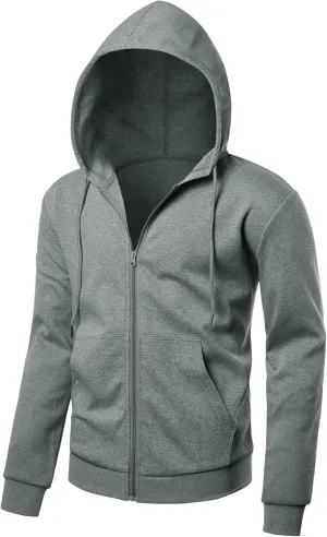 Men's Lightweight Zip Up Hoodie Long Sleeve Sweatshirt Athletic Slim Fit Basic Jacket with Pockets(Regular & Tall)