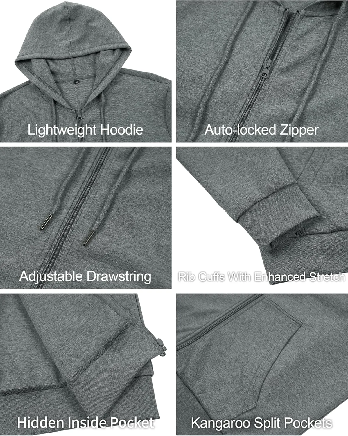 Men's Lightweight Zip Up Hoodie Long Sleeve Sweatshirt Athletic Slim Fit Basic Jacket with Pockets(Regular & Tall)