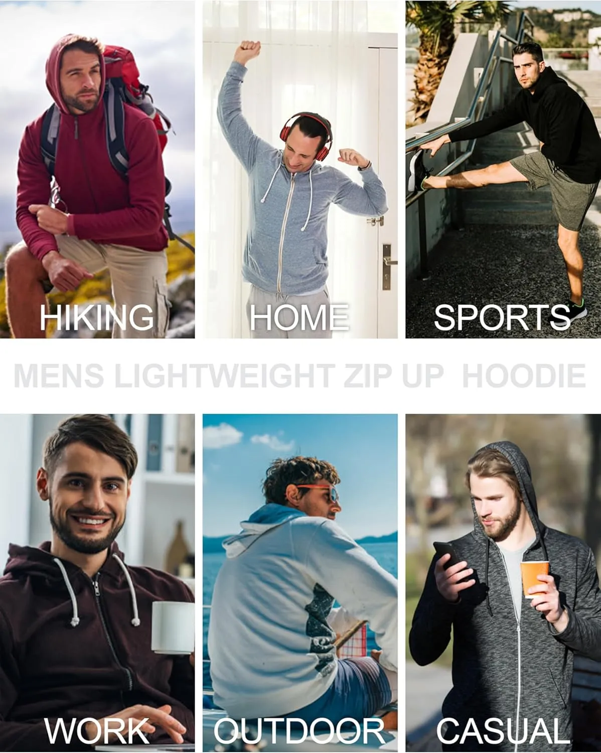 Men's Lightweight Zip Up Hoodie Long Sleeve Sweatshirt Athletic Slim Fit Basic Jacket with Pockets(Regular & Tall)