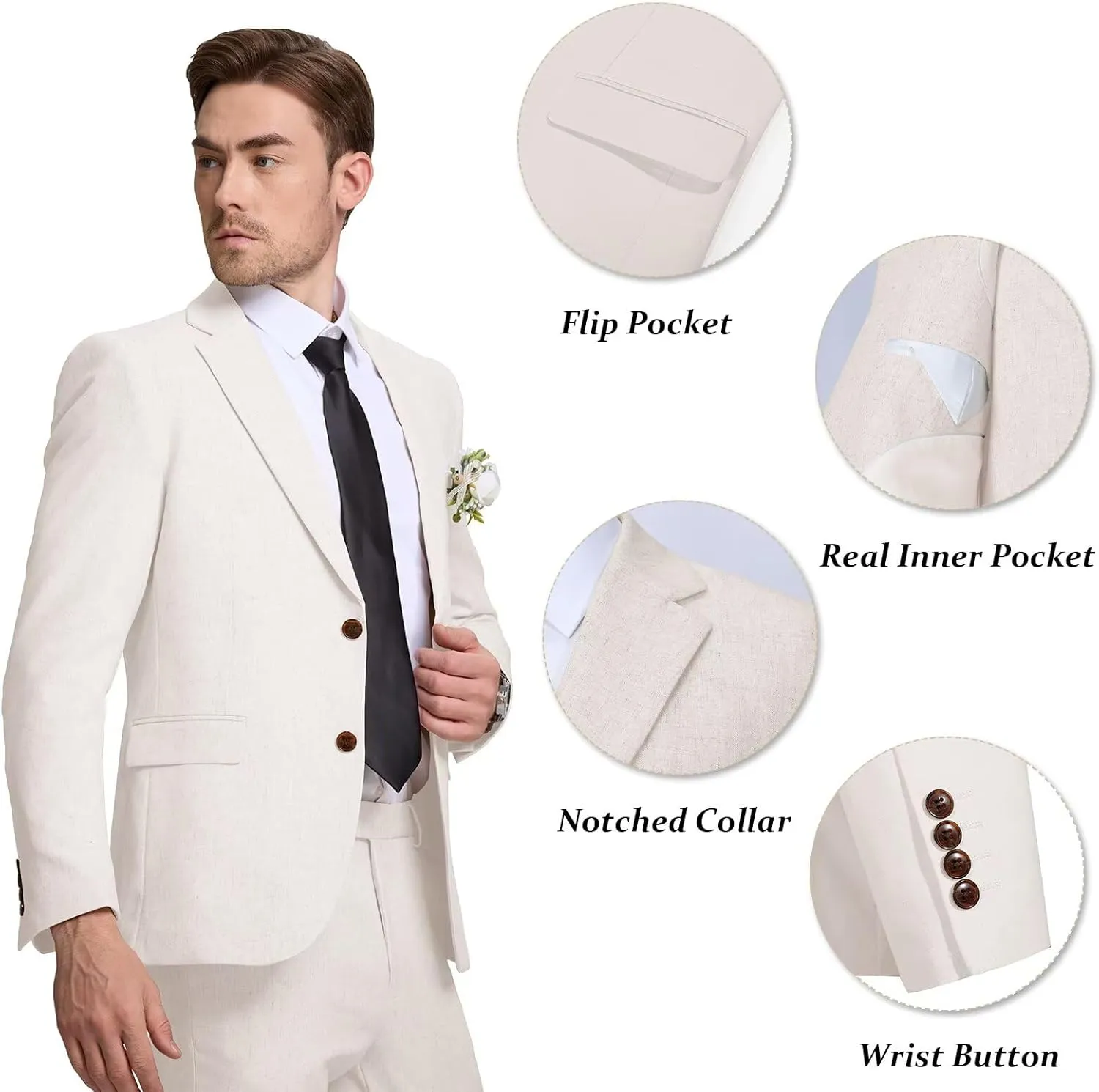 Men's Linen Suit 2 Piece Slim Fit Summer Beach Wedding Dress Tux Prom Suit Blazer Jacket and Pants