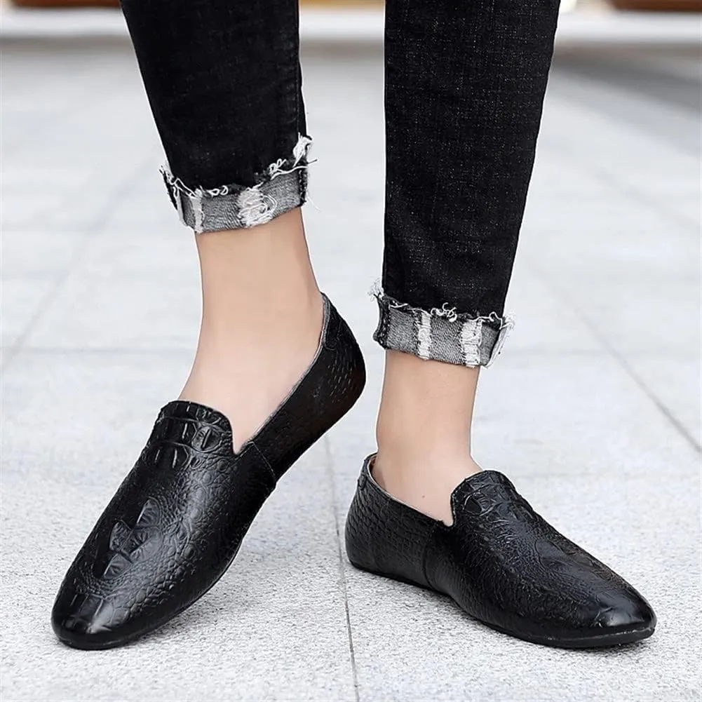 Men's Loafers Genuine Leather Pointed Toe Faux Crocodile Grain Rubber Sole Lightweight Resistant Anti-Slip Prom Party Slip On