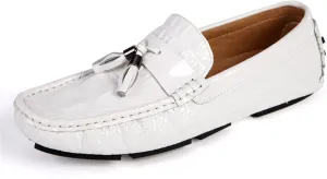 Men's Loafers Genuine Leather Tassel Round Toe Faux Crocodile Grain Anti-Slip Flexible Comfortable Outdoor Walking Slip-on