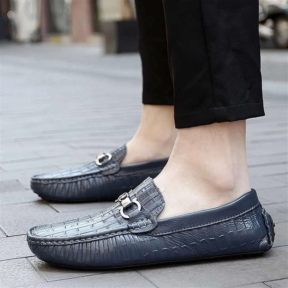 Mens Loafers Round Toe Faux Crocodile Print Leather Anti-Slip Comfortable Flexible Wedding Prom Slip-ons