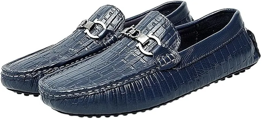 Mens Loafers Round Toe Faux Crocodile Print Leather Anti-Slip Comfortable Flexible Wedding Prom Slip-ons