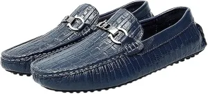 Mens Loafers Round Toe Faux Crocodile Print Leather Anti-Slip Comfortable Flexible Wedding Prom Slip-ons