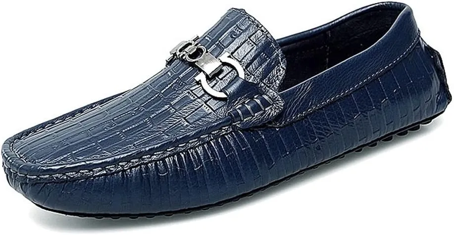 Mens Loafers Round Toe Faux Crocodile Print Leather Anti-Slip Comfortable Flexible Wedding Prom Slip-ons