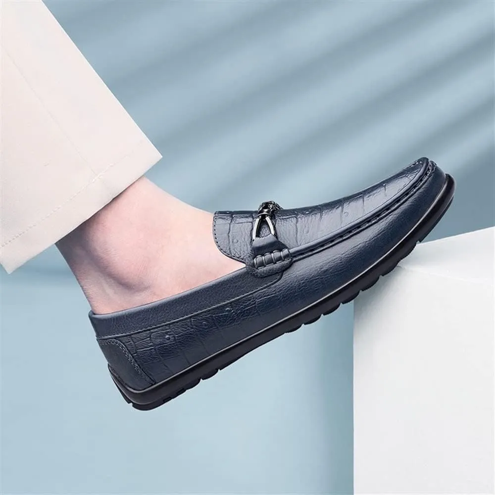 Men's Loafers Round Toe Moccasins Faux Crocodile Print Leather Lightweight Anti-Slip Resistant Prom Slip On