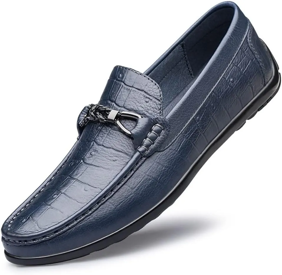 Men's Loafers Round Toe Moccasins Faux Crocodile Print Leather Lightweight Anti-Slip Resistant Prom Slip On
