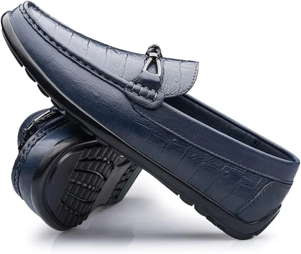 Men's Loafers Round Toe Moccasins Faux Crocodile Print Leather Lightweight Anti-Slip Resistant Prom Slip On