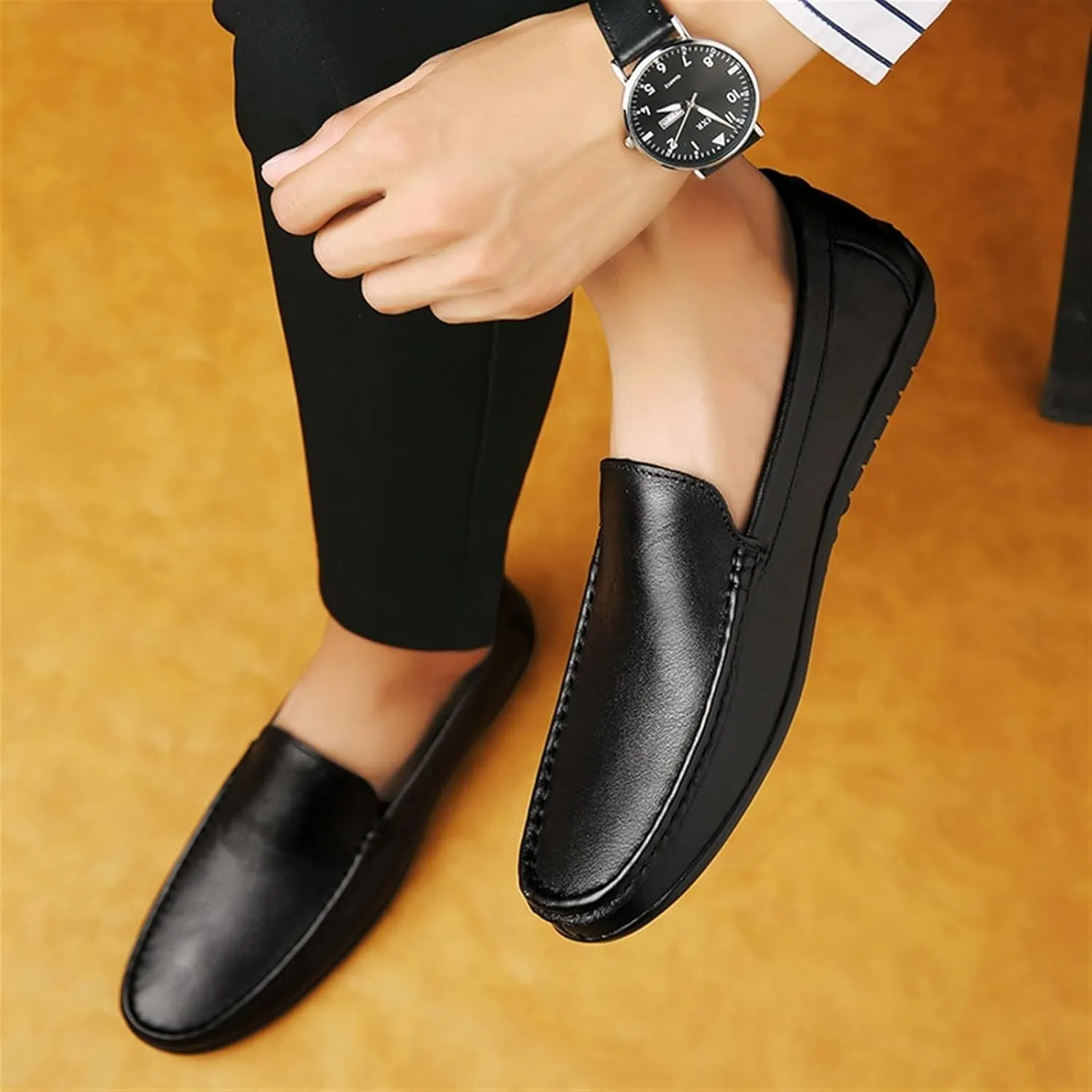Mens Loafers Shoe Breathable Lightweight Driving Loafers Leather Slip Resistant Comfortable Lightweight Outdoor Slip-on