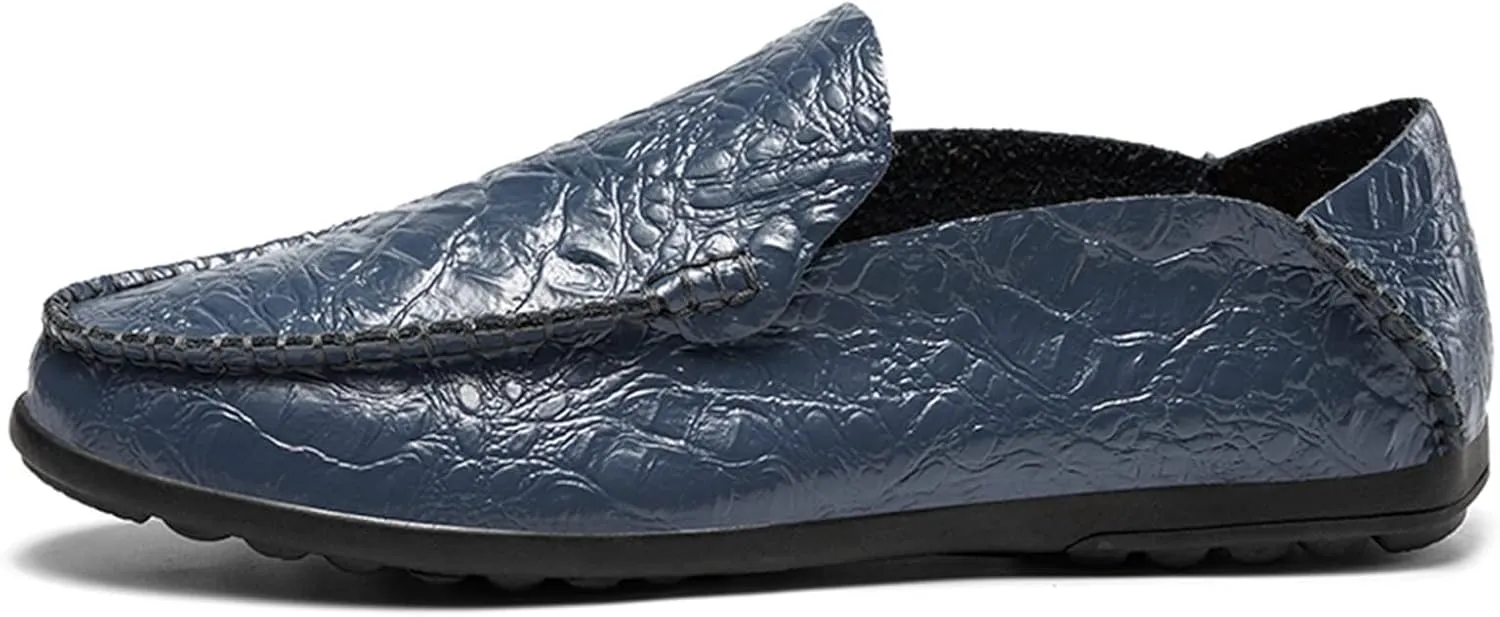 Mens Loafers Shoe Round Toe Slip On Flat Heel Loafer Shoes Leather Slip Resistant Flat Heel Flexible Classic Fashion Slip-ons