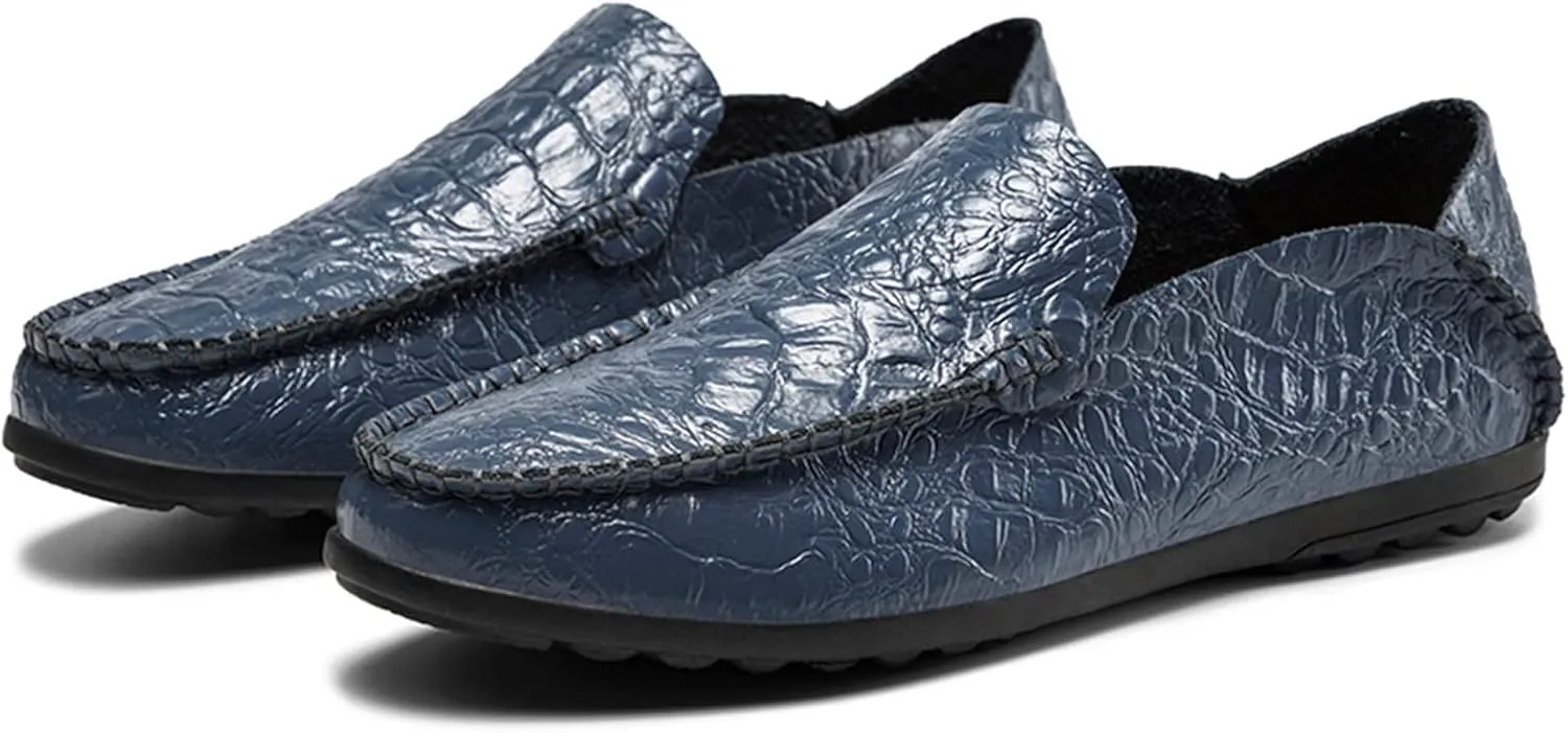 Mens Loafers Shoe Round Toe Slip On Flat Heel Loafer Shoes Leather Slip Resistant Flat Heel Flexible Classic Fashion Slip-ons