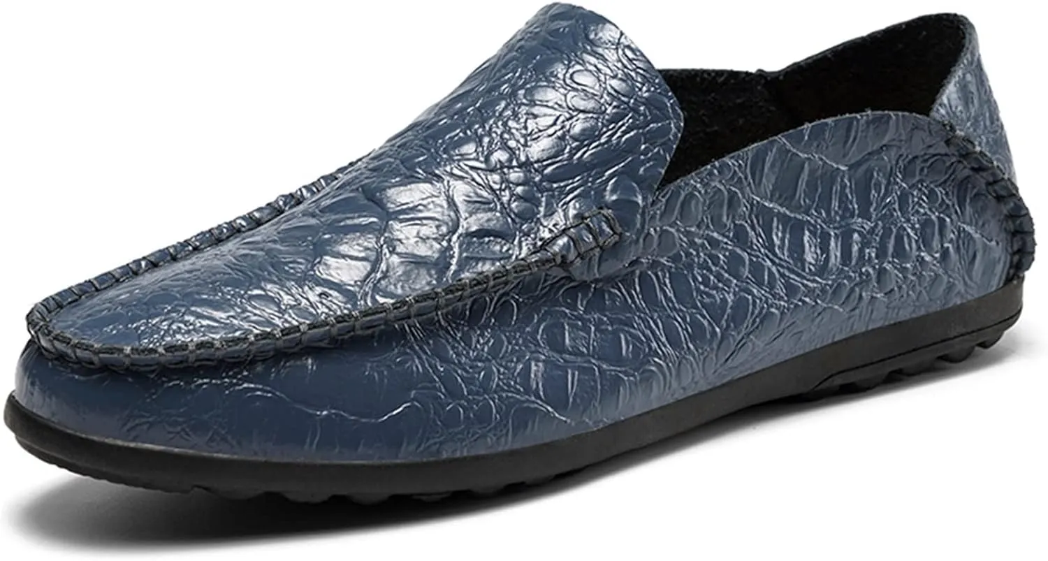 Mens Loafers Shoe Round Toe Slip On Flat Heel Loafer Shoes Leather Slip Resistant Flat Heel Flexible Classic Fashion Slip-ons