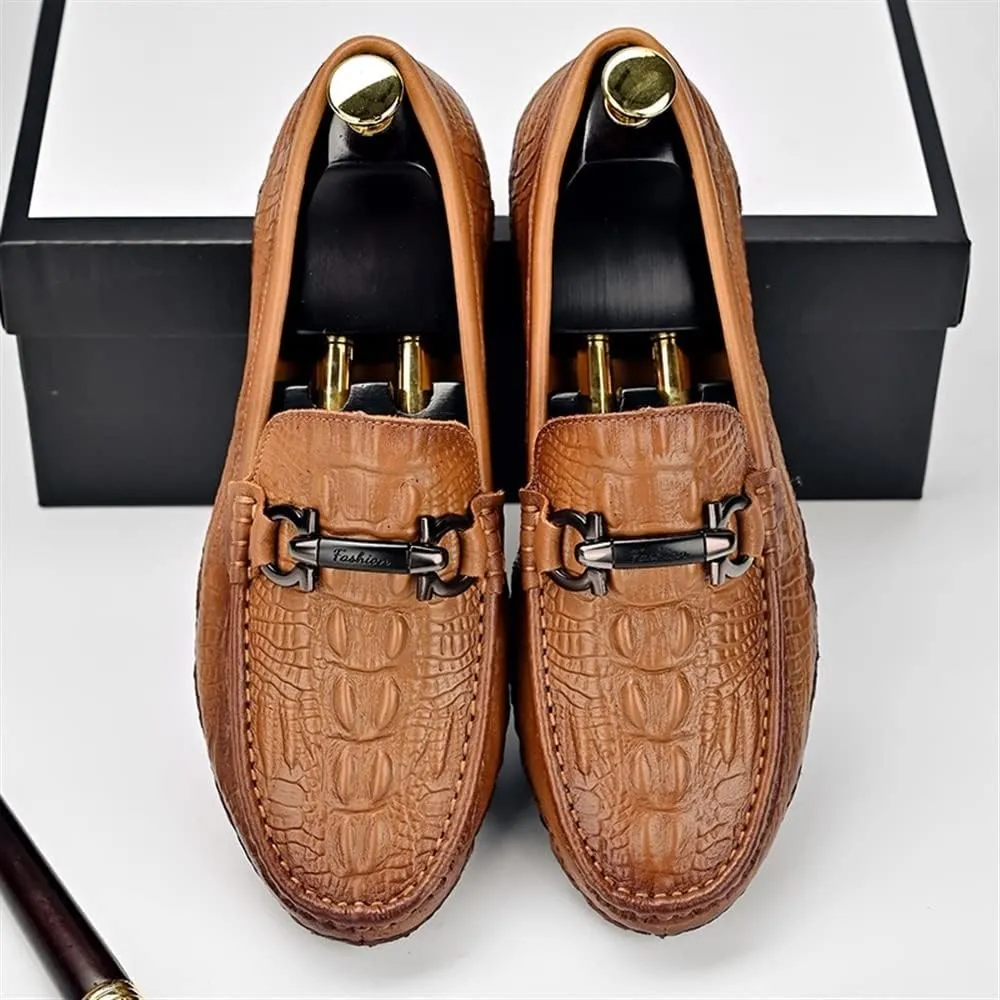 Men's Loafers Shoes Moccasins Faux Crocodile Print Round Toe Leather Flexible Resistant Anti-Slip Classic Slip On