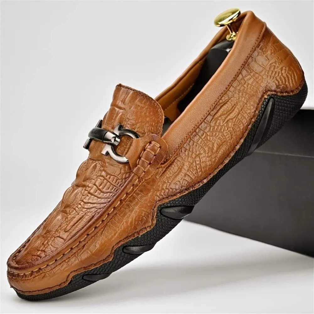 Men's Loafers Shoes Moccasins Faux Crocodile Print Round Toe Leather Flexible Resistant Anti-Slip Classic Slip On