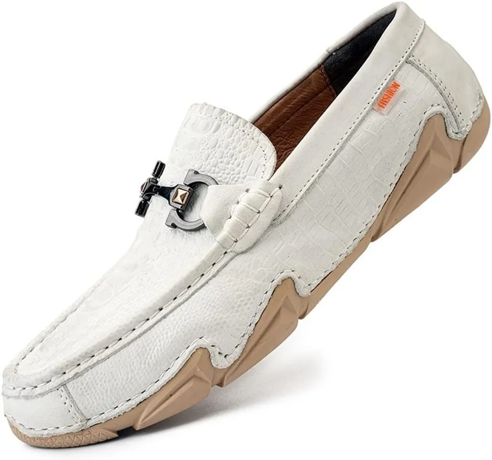 Men's Loafers Shoes Moccasins Round Toe Shoes Faux Crocodile Print Leather Slip Resistant Flat Heel Comfortable Prom Slip-on