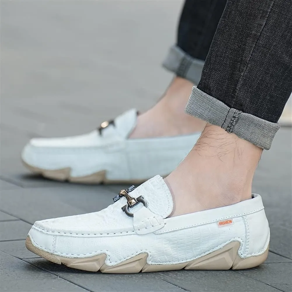 Men's Loafers Shoes Moccasins Round Toe Shoes Faux Crocodile Print Leather Slip Resistant Flat Heel Comfortable Prom Slip-on