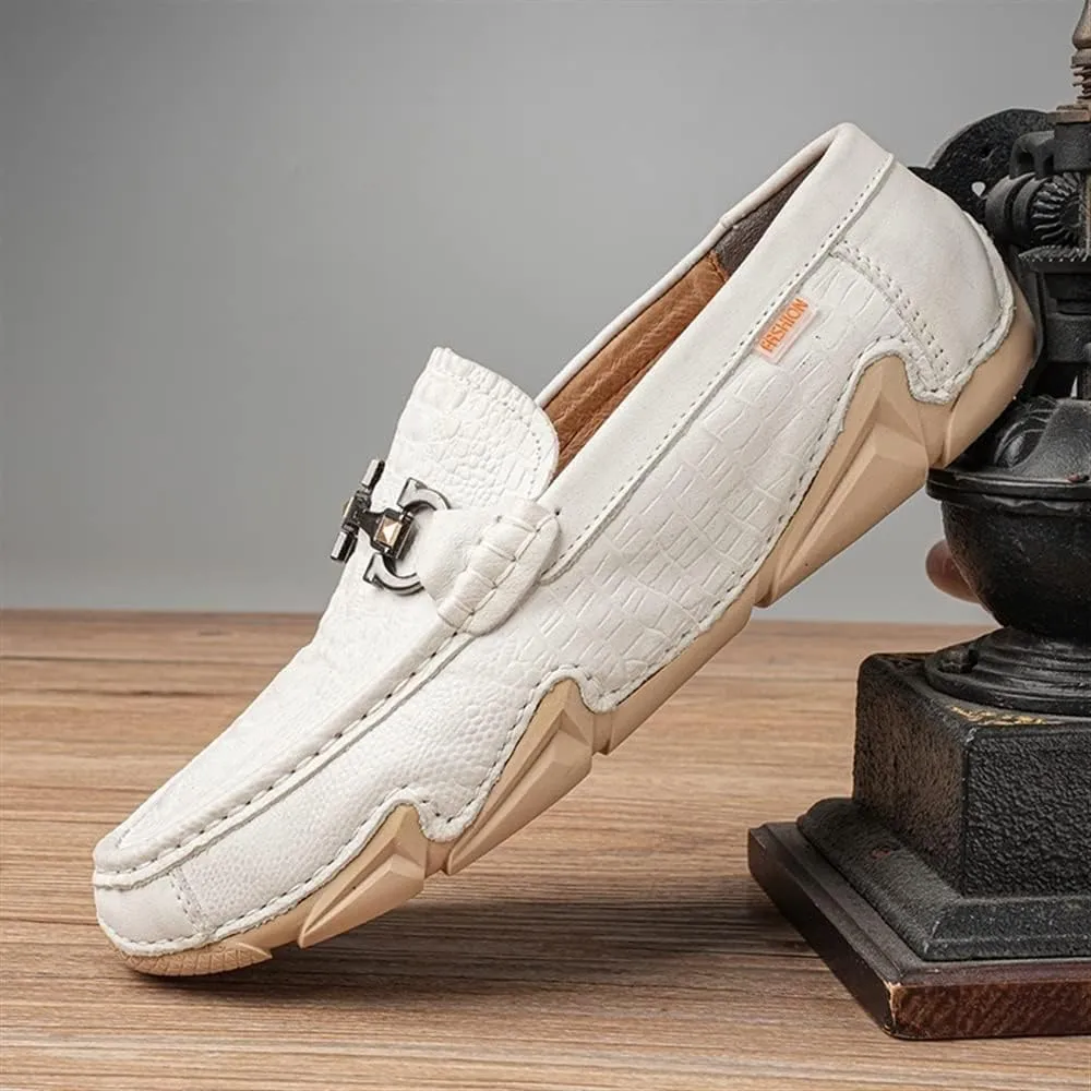 Men's Loafers Shoes Moccasins Round Toe Shoes Faux Crocodile Print Leather Slip Resistant Flat Heel Comfortable Prom Slip-on