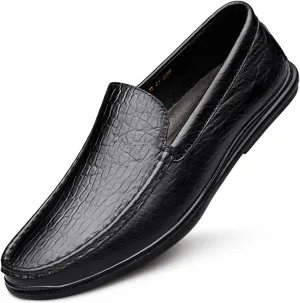 Men's Loafers Shoes Round Toe Genuine Leather Crocodile Print Loafer Shoes Flexible Anti-Slip Resistant Walking Outdoor Slip On