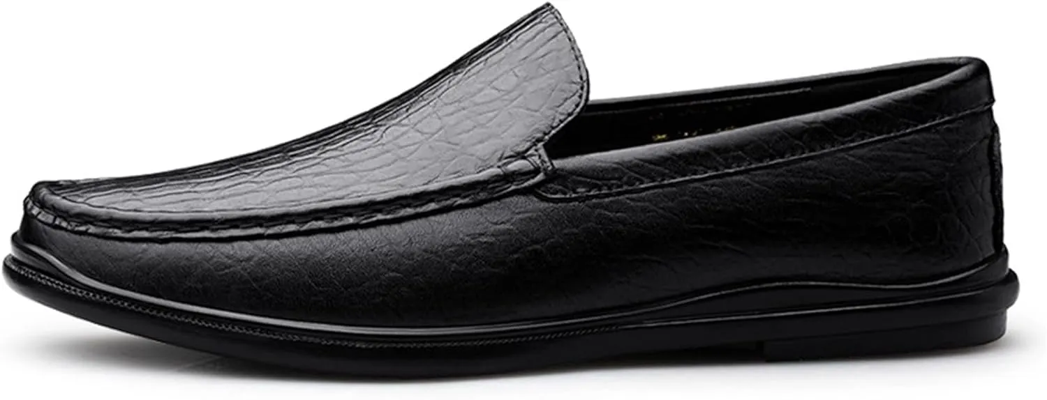 Men's Loafers Shoes Round Toe Genuine Leather Crocodile Print Loafer Shoes Flexible Anti-Slip Resistant Walking Outdoor Slip On