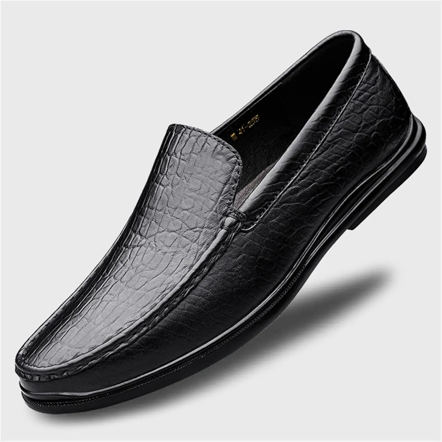 Men's Loafers Shoes Round Toe Genuine Leather Crocodile Print Loafer Shoes Flexible Anti-Slip Resistant Walking Outdoor Slip On