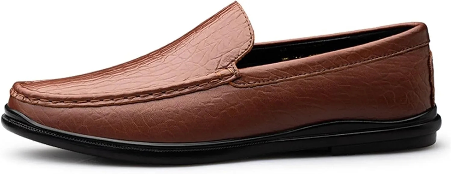 Men's Loafers Shoes Round Toe Genuine Leather Crocodile Print Loafer Shoes Flexible Anti-Slip Resistant Walking Outdoor Slip On