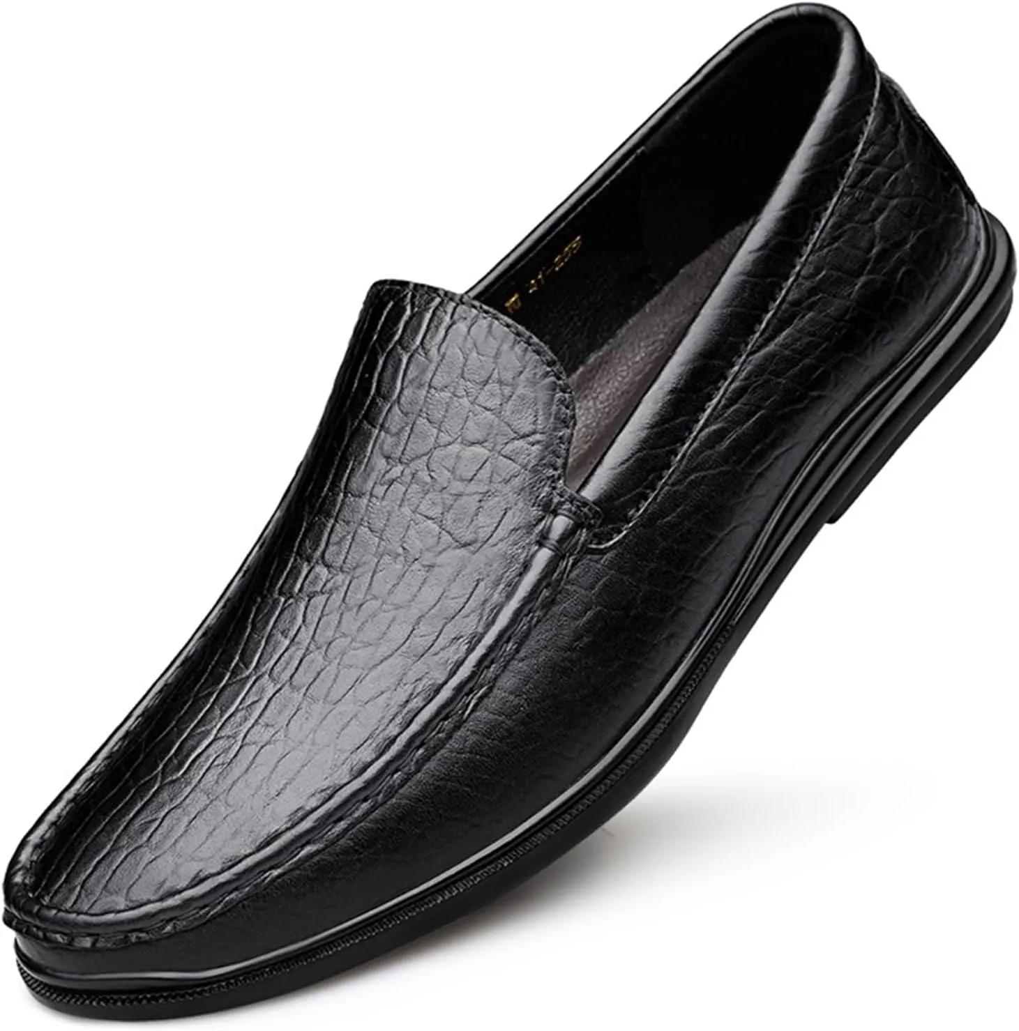 Men's Loafers Shoes Round Toe Genuine Leather Crocodile Print Loafer Shoes Flexible Anti-Slip Resistant Walking Outdoor Slip On