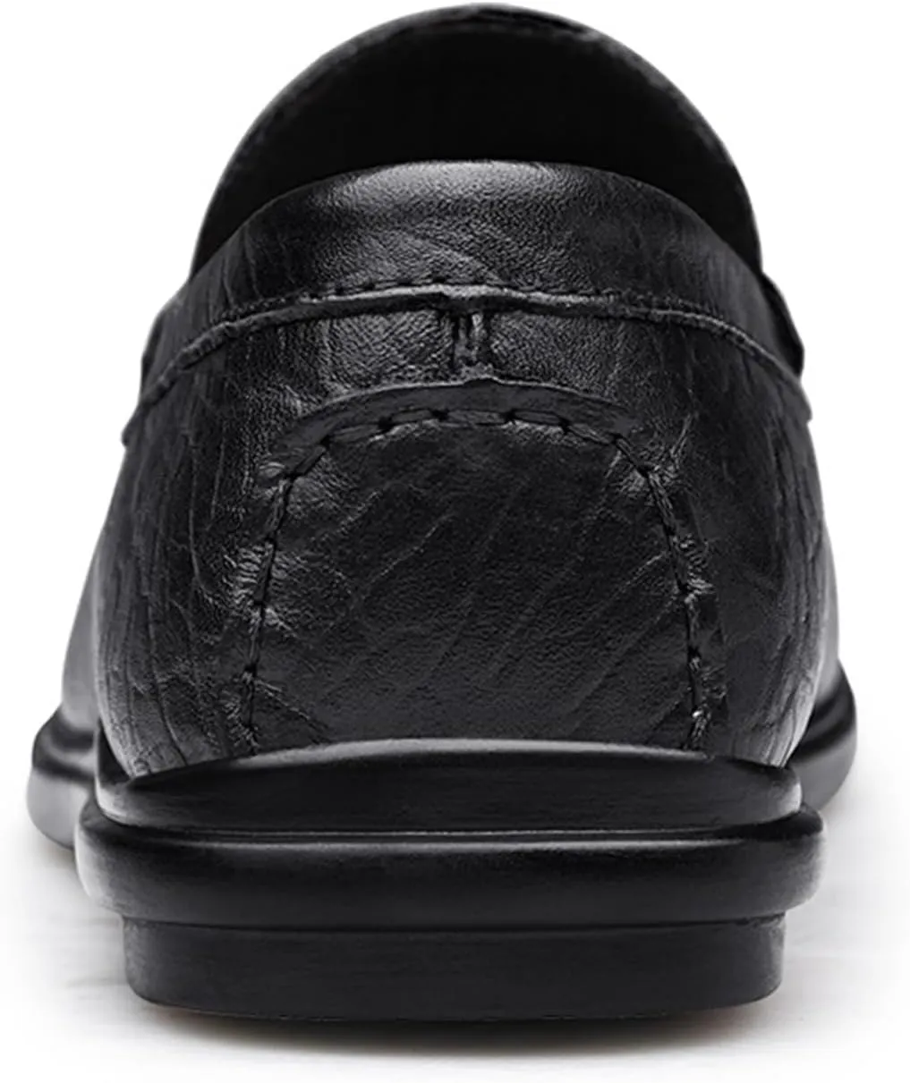 Men's Loafers Shoes Round Toe Genuine Leather Crocodile Print Loafer Shoes Flexible Anti-Slip Resistant Walking Outdoor Slip On