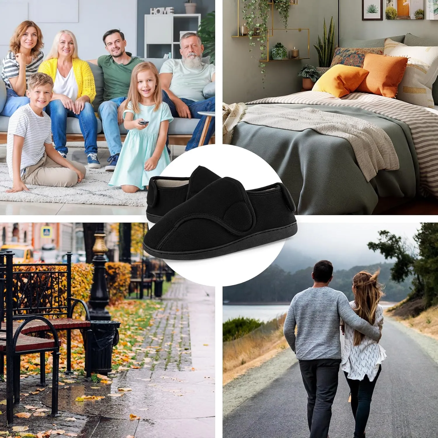 Men's Memory Foam Diabetic Slippers Comfortable Breathable Arthritis Edema Swollen House Shoes Adjustable Indoor/Outdoor Slip On Slippers