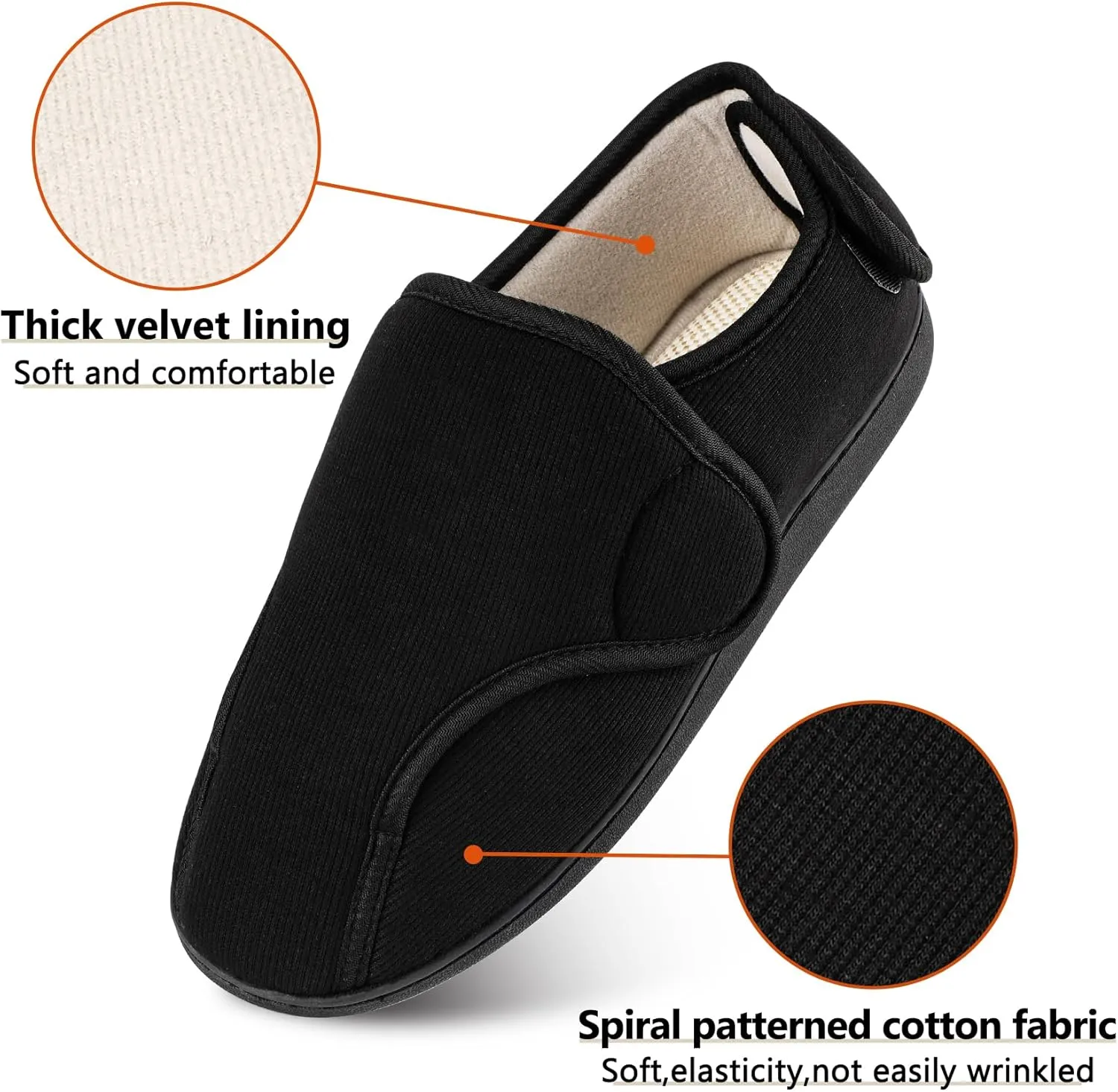 Men's Memory Foam Diabetic Slippers Comfortable Breathable Arthritis Edema Swollen House Shoes Adjustable Indoor/Outdoor Slip On Slippers