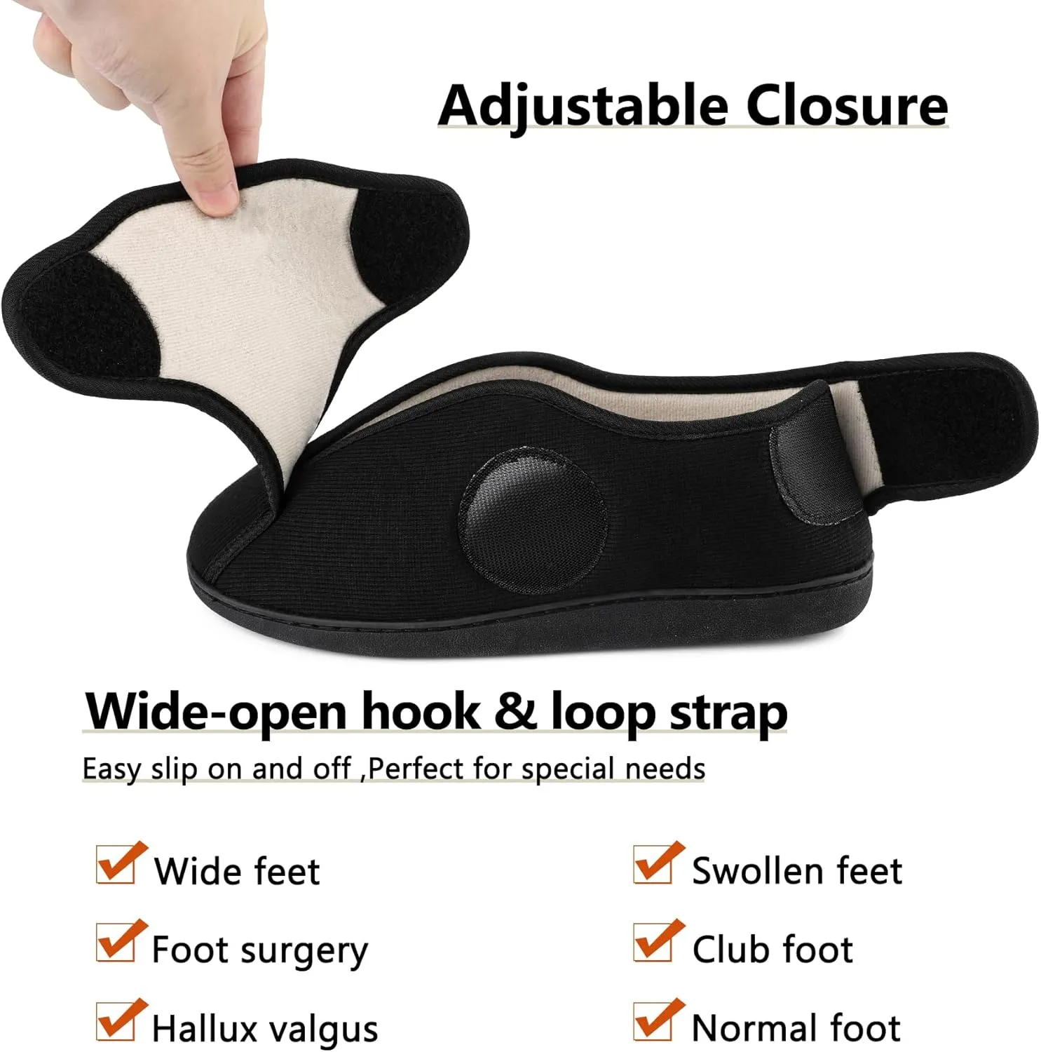 Men's Memory Foam Diabetic Slippers Comfortable Breathable Arthritis Edema Swollen House Shoes Adjustable Indoor/Outdoor Slip On Slippers