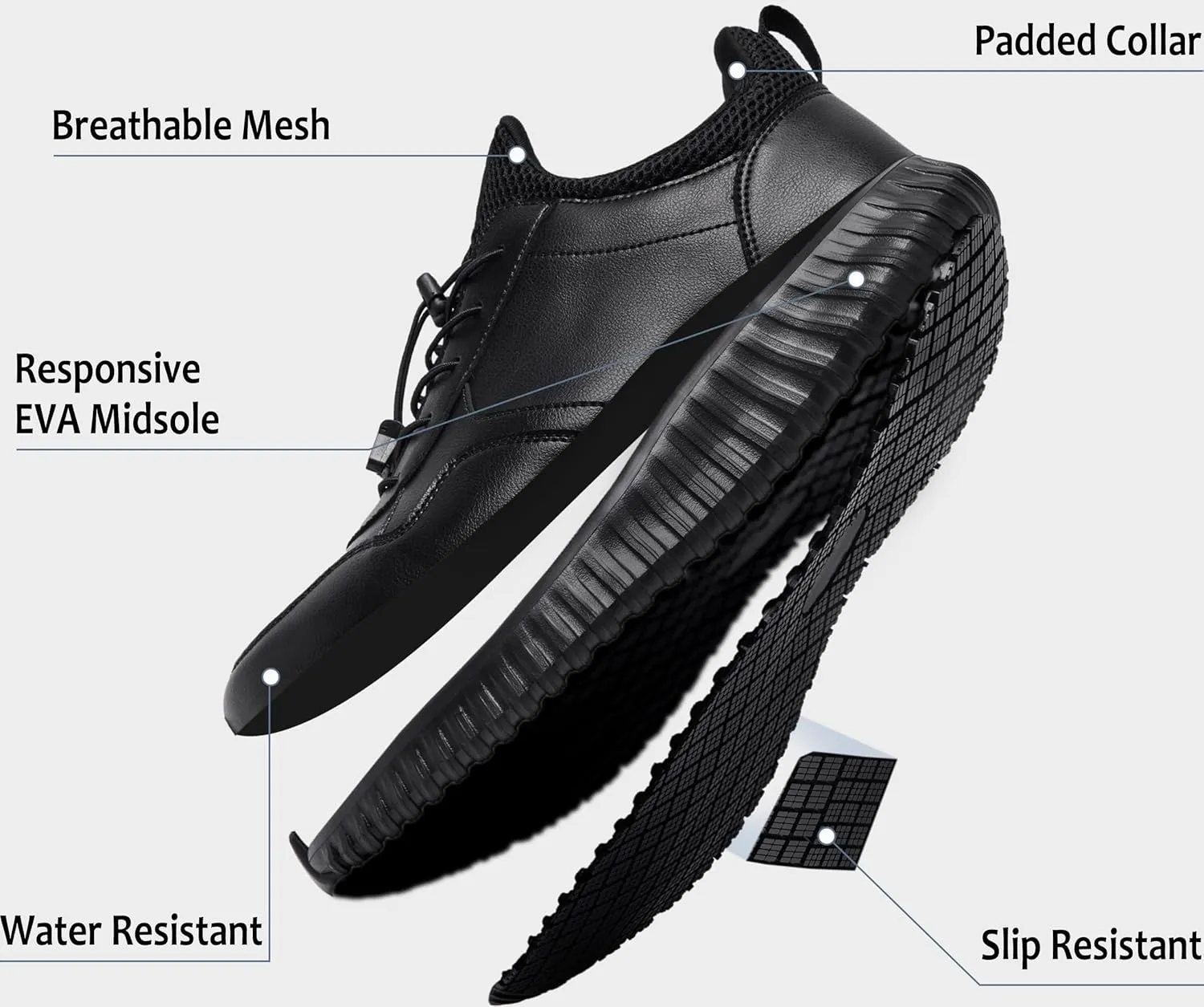 Men's Non-Slip Waterproof Lightweight Work Shoes & Restaurant or Food Service Sneakers