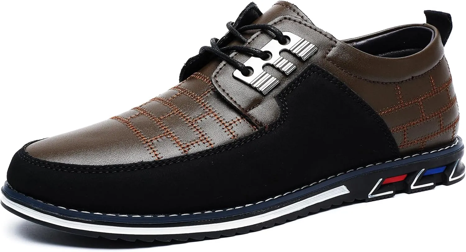 Men's Oxford Casual Shoes Business Lace-up Leather Loafers Fashion Dress Sneakers Breathable Comfortable Office Working Walking Driving