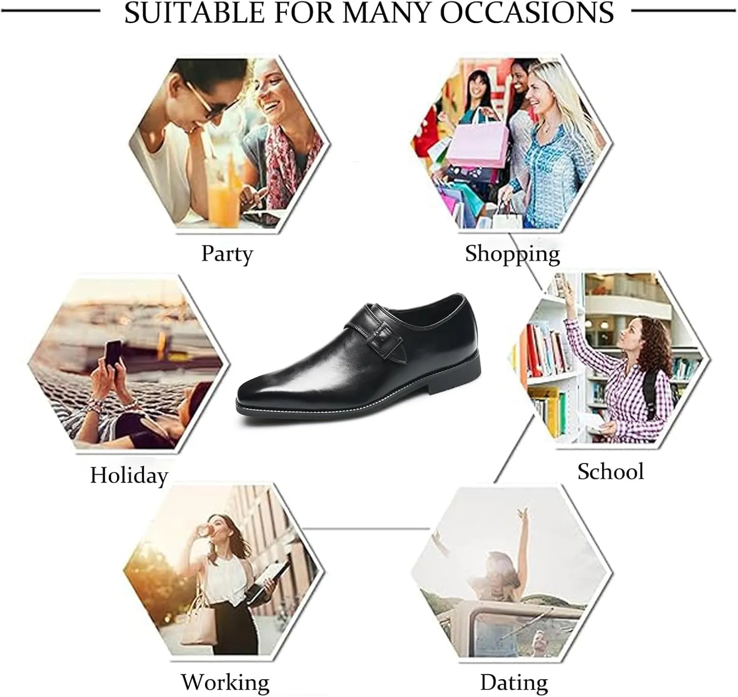 Men's Polishing Leather Low Heel Business Dress Shoes Fashion Pointed Toe Monk Strap Buckle Slip-On Oxford Dress Loafers Modern Wedding Office Work Tuxedo Derby Shoes