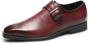 Men's Polishing Leather Low Heel Business Dress Shoes Fashion Pointed Toe Monk Strap Buckle Slip-On Oxford Dress Loafers Modern Wedding Office Work Tuxedo Derby Shoes