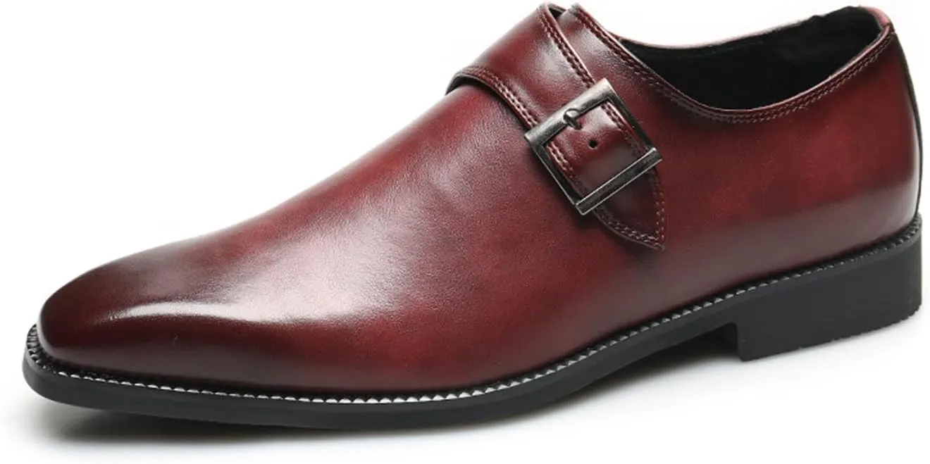 Men's Polishing Leather Low Heel Business Dress Shoes Fashion Pointed Toe Monk Strap Buckle Slip-On Oxford Dress Loafers Modern Wedding Office Work Tuxedo Derby Shoes