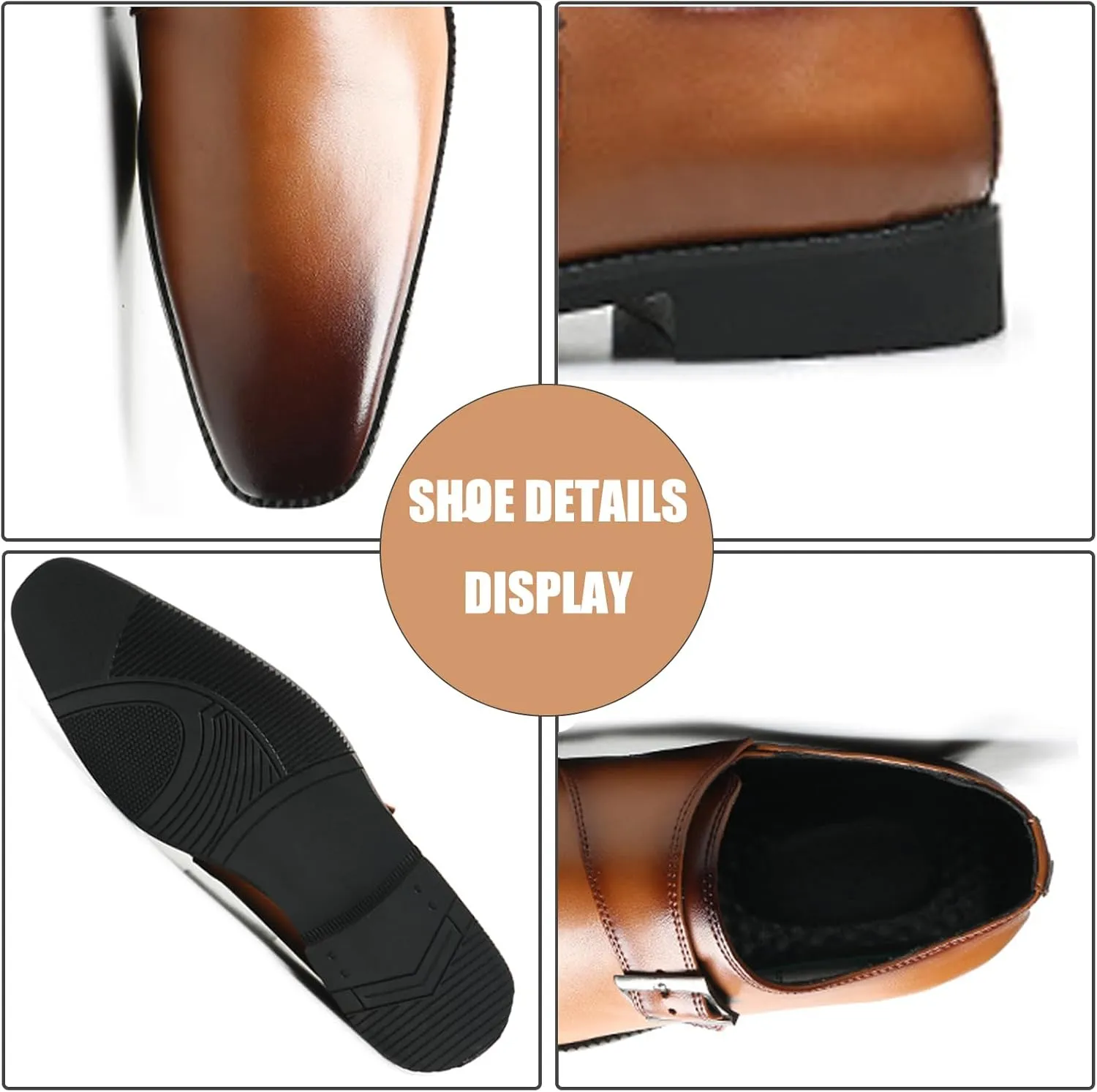 Men's Polishing Leather Low Heel Business Dress Shoes Fashion Pointed Toe Monk Strap Buckle Slip-On Oxford Dress Loafers Modern Wedding Office Work Tuxedo Derby Shoes