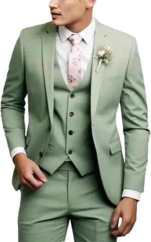 Men's Slim Fit Regular Fit 3 Piece Elegant Tuxedos Set Notch Lapel Blazer Vest Pants Evening Party Wedding Suit