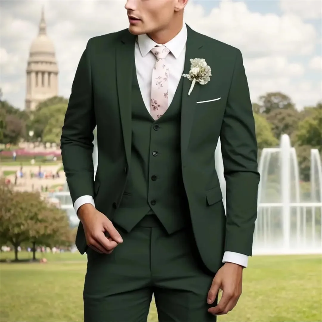 Men's Slim Fit Regular Fit 3 Piece Elegant Tuxedos Set Notch Lapel Blazer Vest Pants Evening Party Wedding Suit