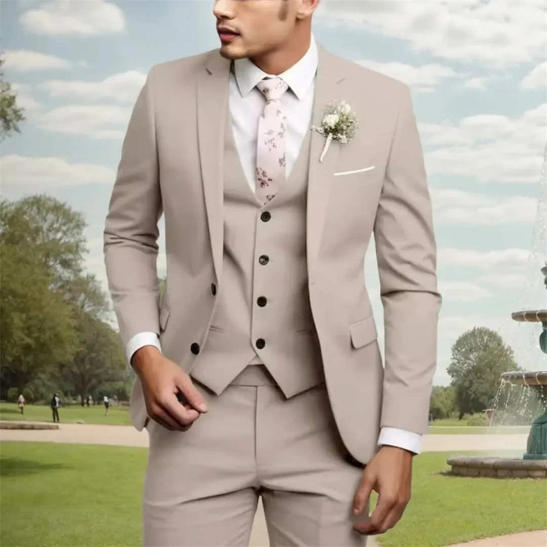 Men's Slim Fit Regular Fit 3 Piece Elegant Tuxedos Set Notch Lapel Blazer Vest Pants Evening Party Wedding Suit