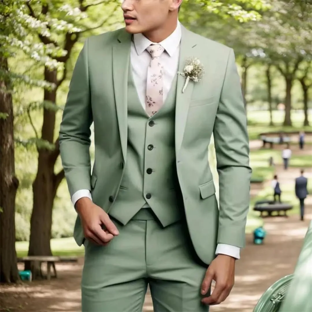 Men's Slim Fit Regular Fit 3 Piece Elegant Tuxedos Set Notch Lapel Blazer Vest Pants Evening Party Wedding Suit