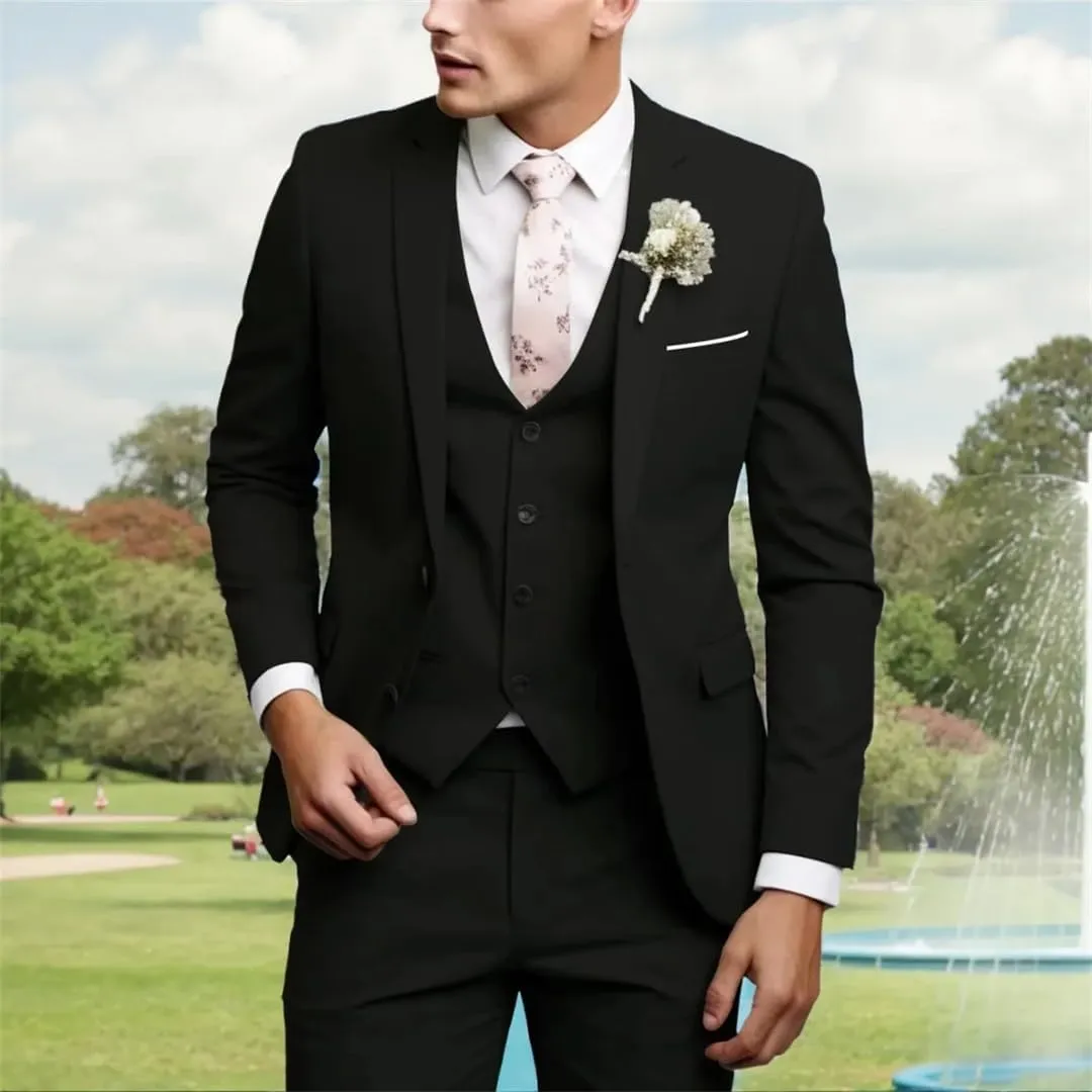Men's Slim Fit Regular Fit 3 Piece Elegant Tuxedos Set Notch Lapel Blazer Vest Pants Evening Party Wedding Suit