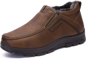 Men's Snow Boots Moccasins Slippers Plush Loafers Warm Lined Driving Indoor Outdoor Winter Non-Slip Elderly Walking Sneaker Shoes