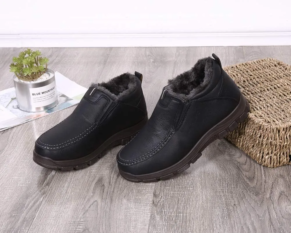 Men's Snow Boots Moccasins Slippers Plush Loafers Warm Lined Driving Indoor Outdoor Winter Non-Slip Elderly Walking Sneaker Shoes