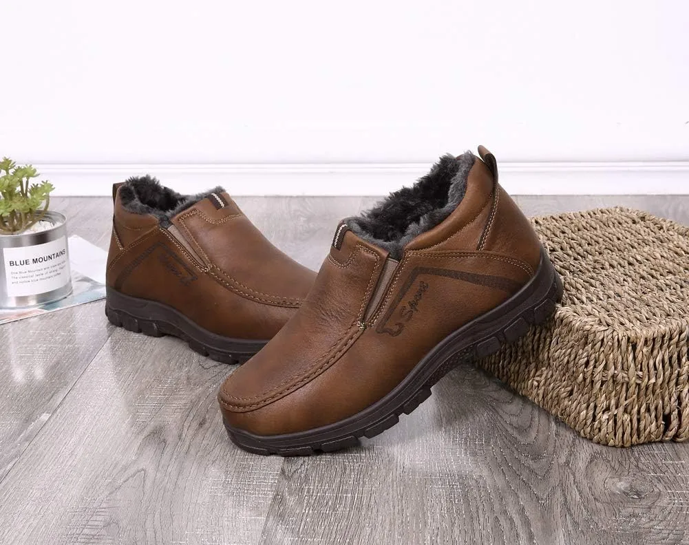 Men's Snow Boots Moccasins Slippers Plush Loafers Warm Lined Driving Indoor Outdoor Winter Non-Slip Elderly Walking Sneaker Shoes
