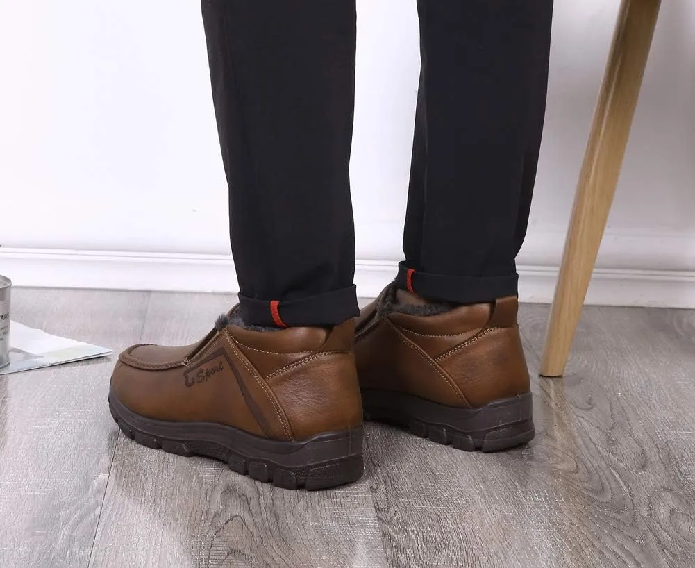 Men's Snow Boots Moccasins Slippers Plush Loafers Warm Lined Driving Indoor Outdoor Winter Non-Slip Elderly Walking Sneaker Shoes
